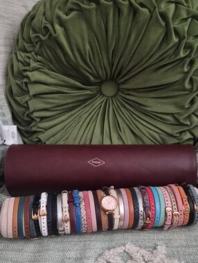 Fossil Burgundy Leather Watch Roll with Multi-Color Strap Collection